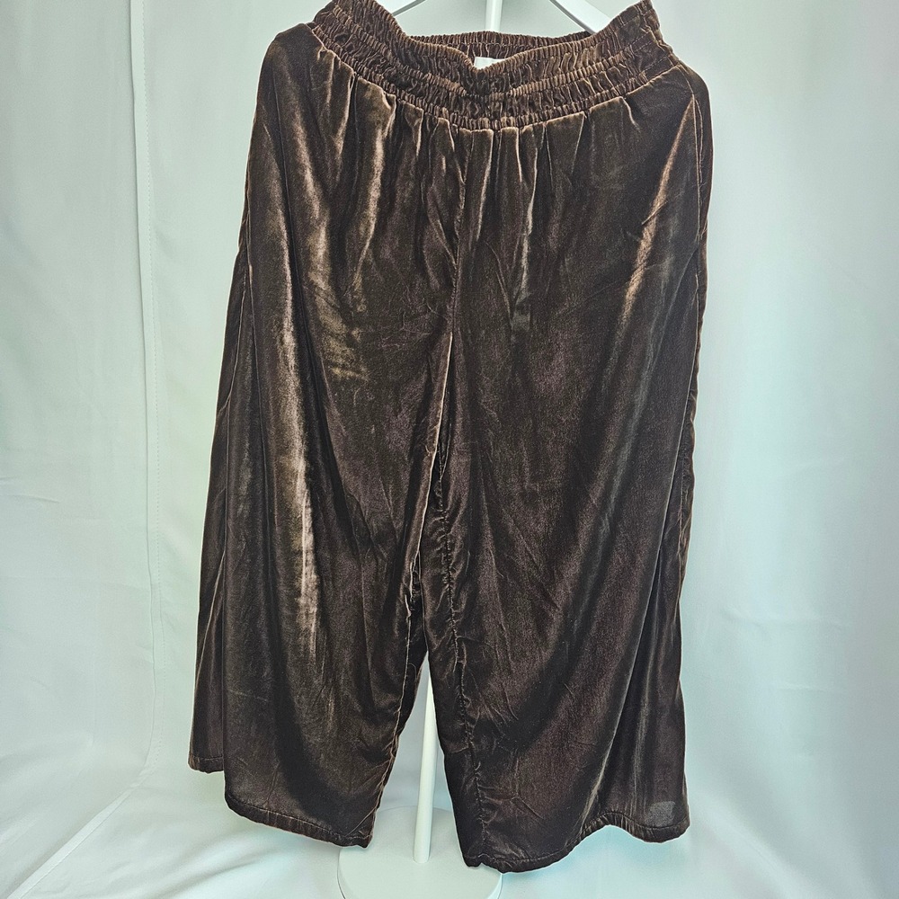 Anthropologie Brown Velvet Wide Leg Pants Smocked Elastic Waist Culottes MP